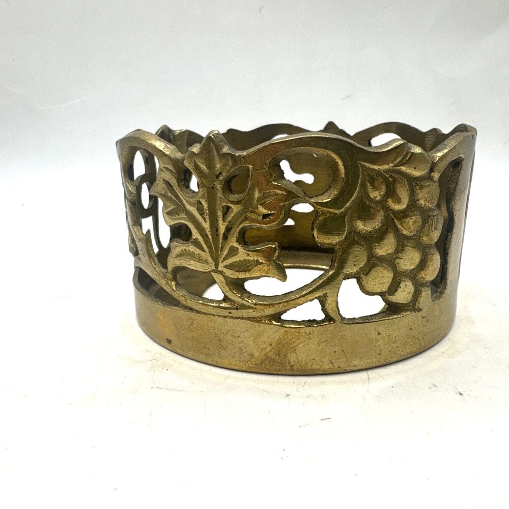 3.75 in Round Vintage solid  Brass Candle holder grapes Ring Centerpiece orb